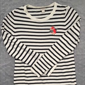 J. Crew Striped Sweater with Bird Embroidery